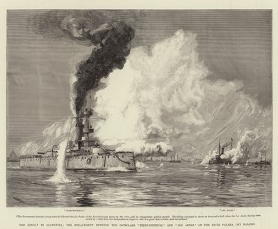 The Revolt in Argentina, the Engagement between the Ironclads Independencia and Los Andes on the River Parana, off Rosario by William Lionel Wyllie